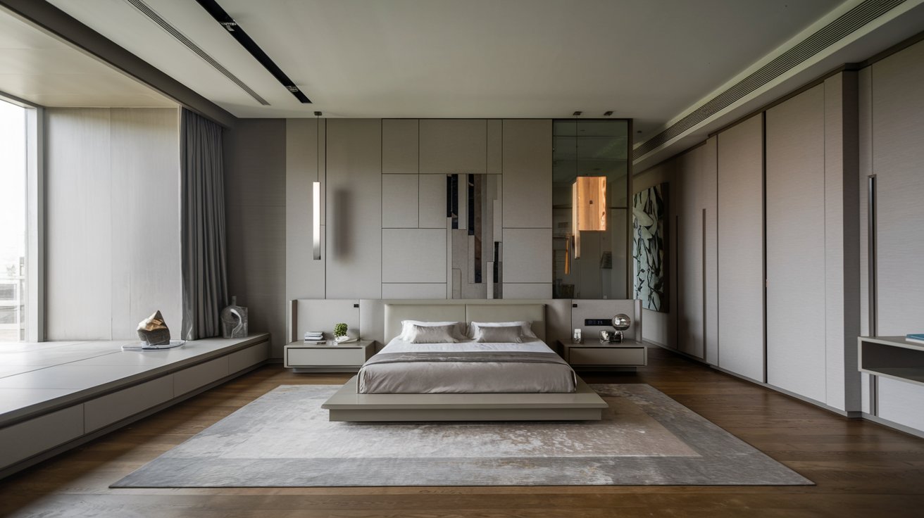 dormitor modern cu linii clare